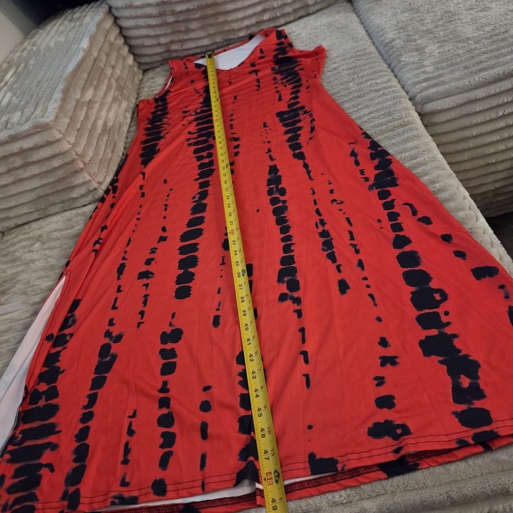 Womens XL Red Black Abstract Pattern Maxi Dress Sleeveless V-Neck Long - Picture 7 of 10